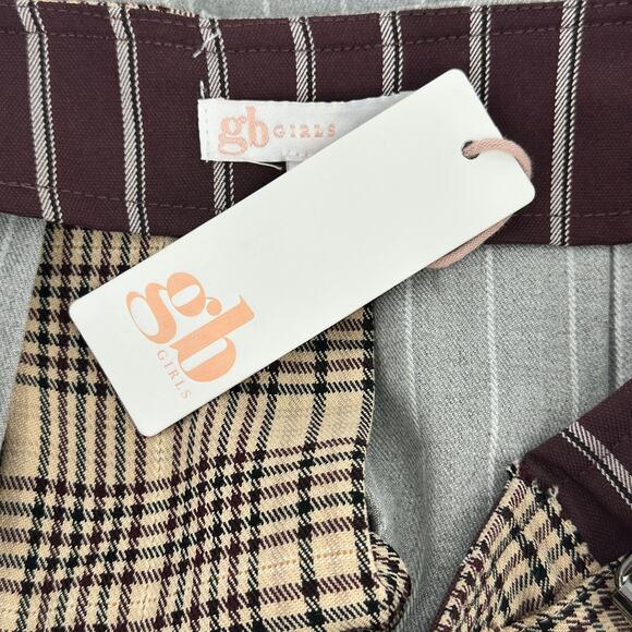 Gianni Bini GB Girls Mixed Media Faux Wrap Plaid Pleated Mini Skirt Sz 6 Brown - Picture 5 of 6